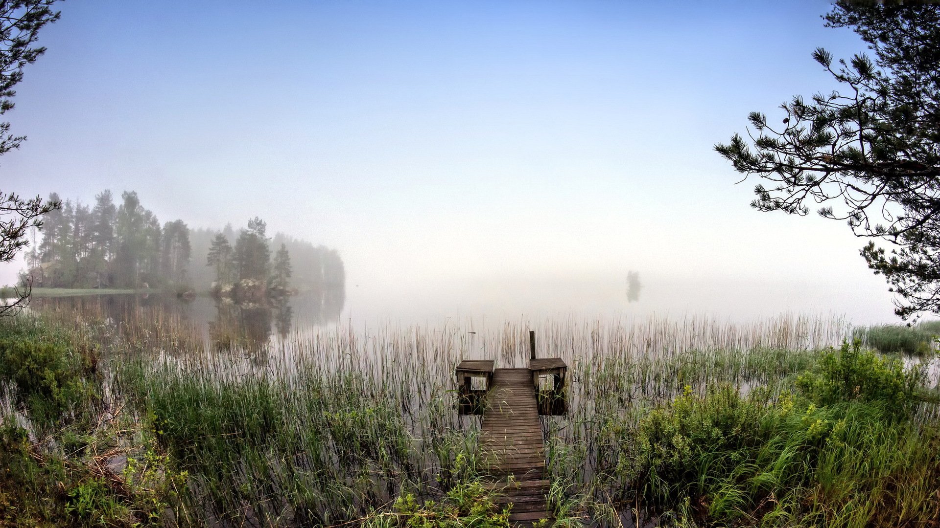 lago puente niebla