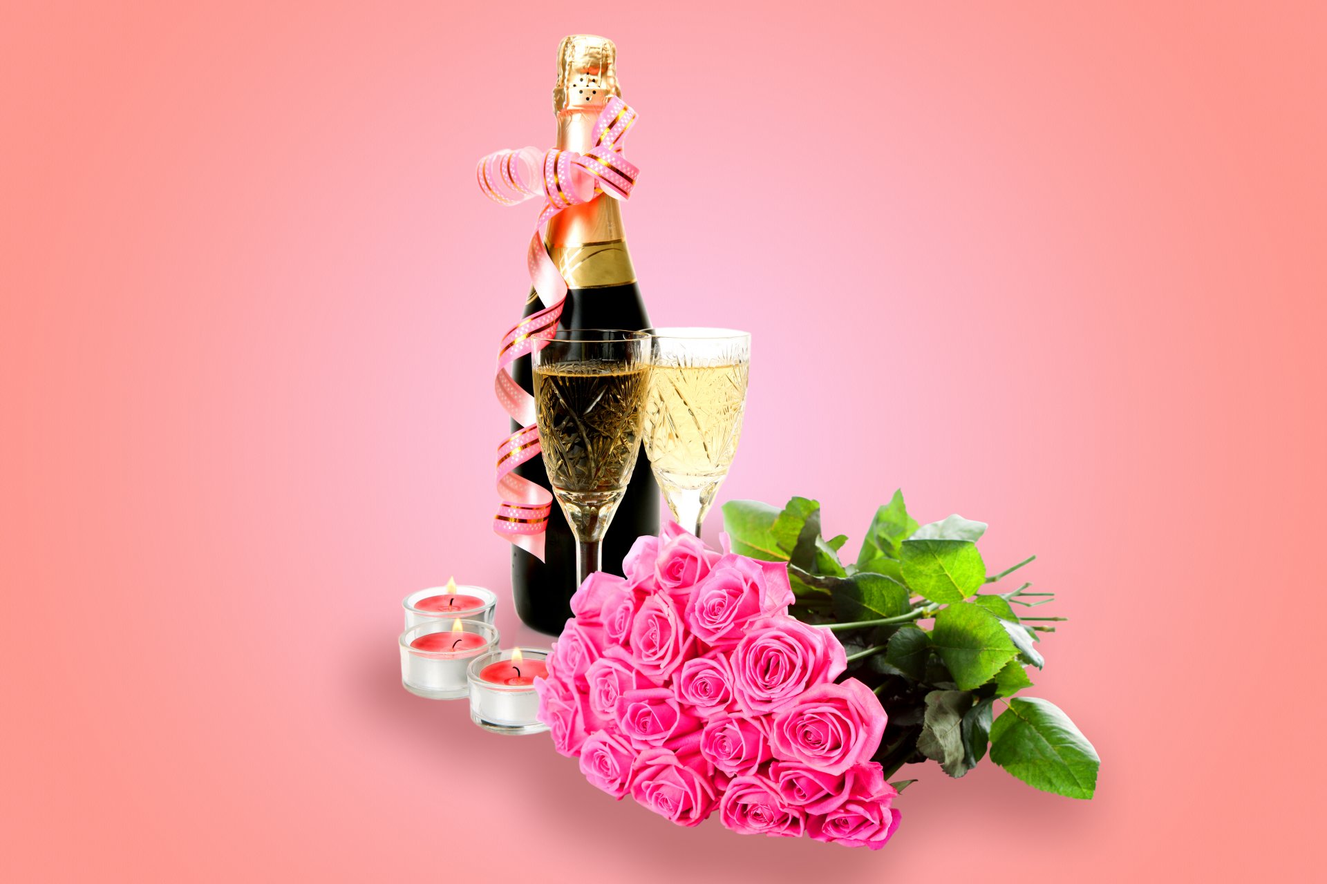 romantisch rosen blumen champagner glas gläser