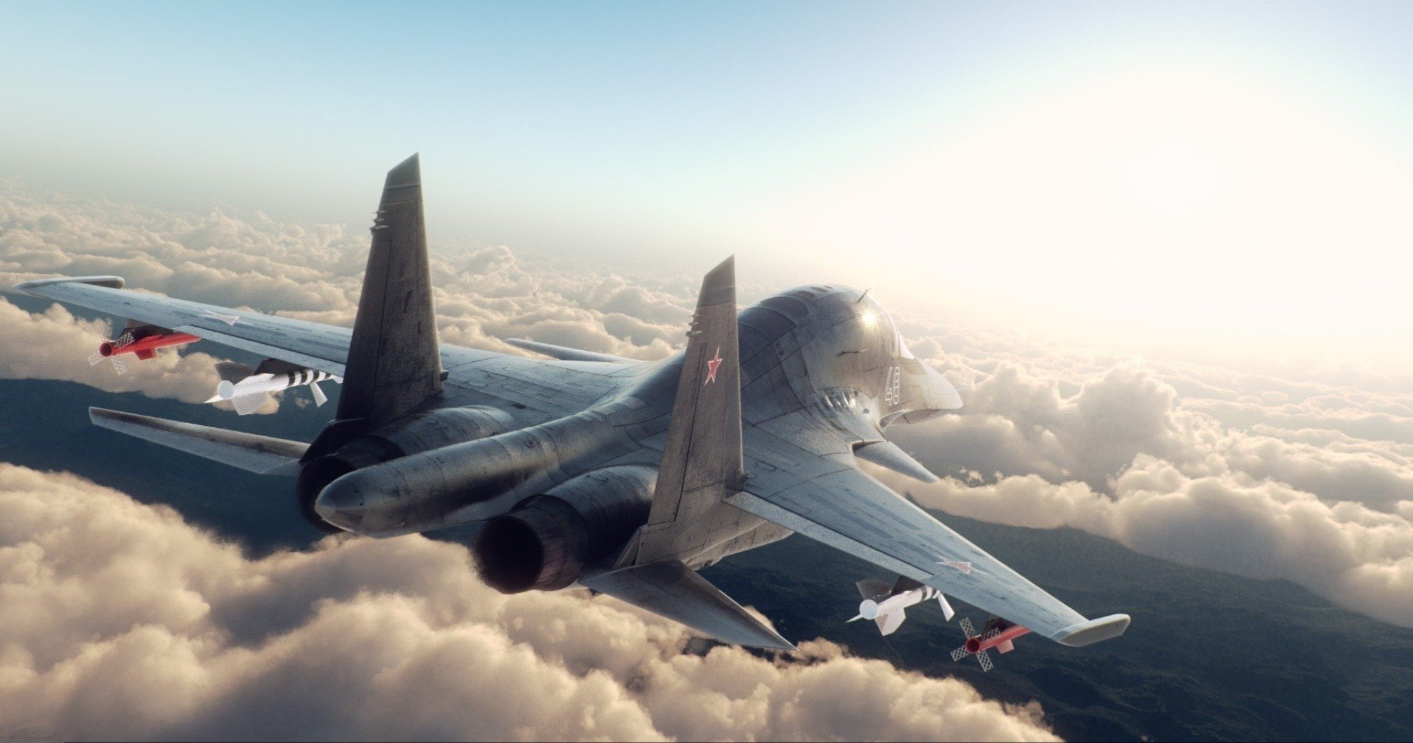 su 34 combattente nuvole rendering