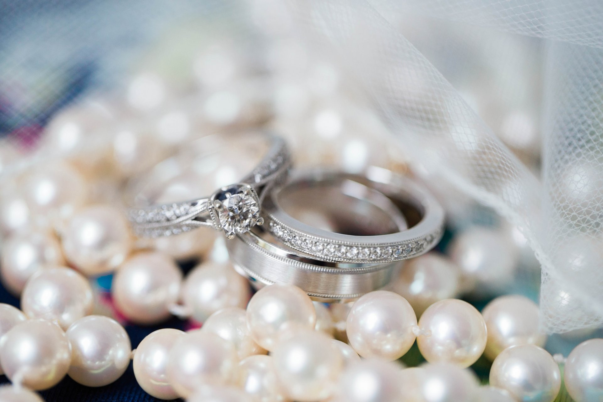 rings belt engagement pearl wedding close up