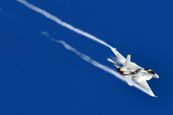 Fighter in flight in turbulence