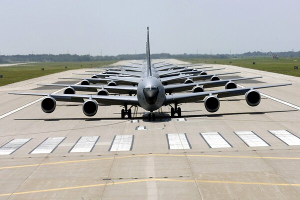 American transport planes on the runway