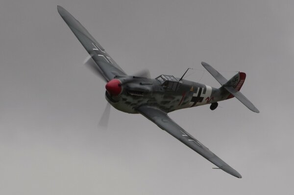 Messerschmitt bf 109 flies through the sky