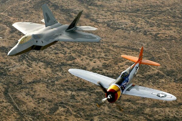 Two planes fly over the steppe