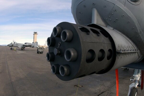 Machine gun mount on a military aircraft