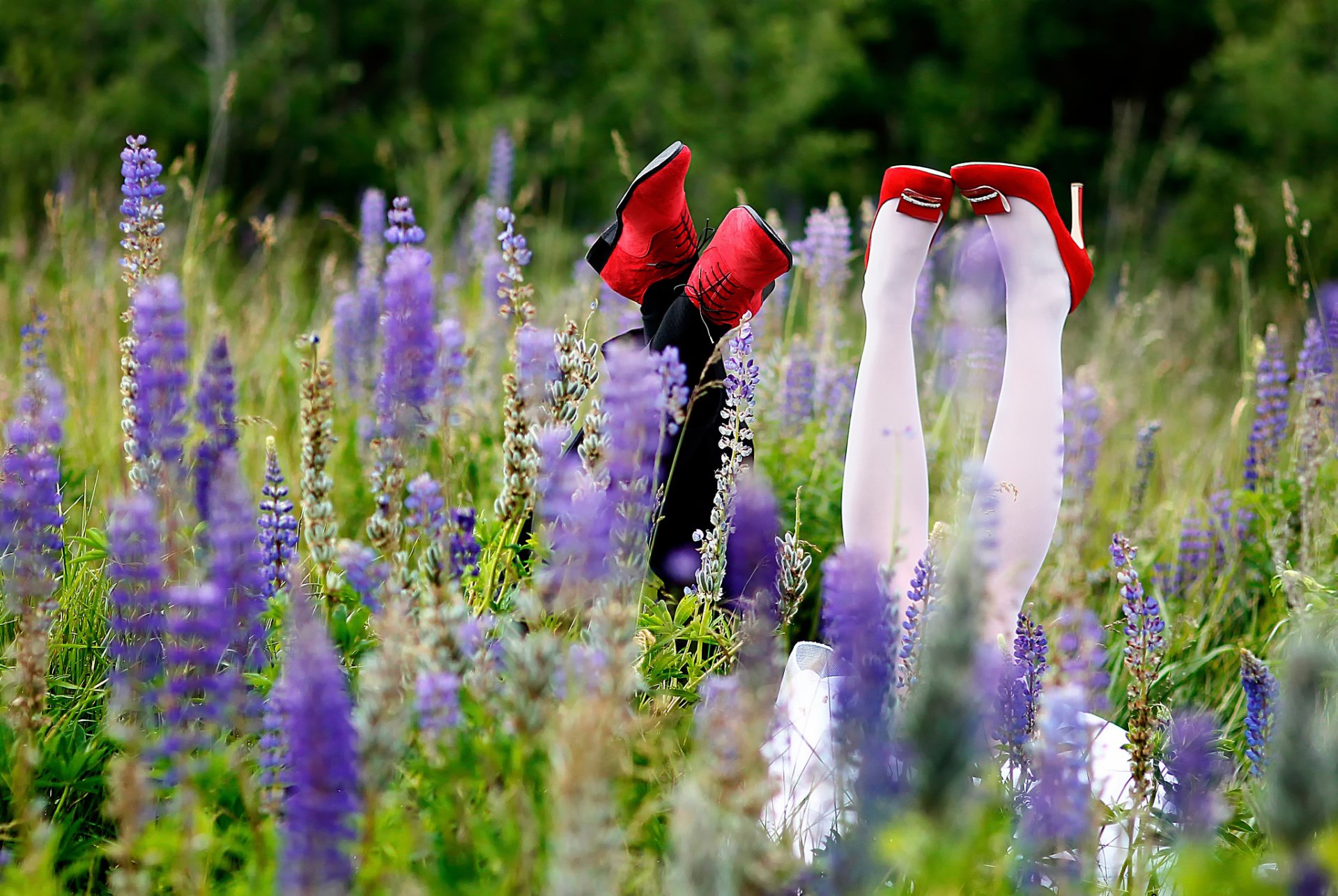 frisch verheiratet bräutigam braut füße schuhe gras feld sommer freude glück