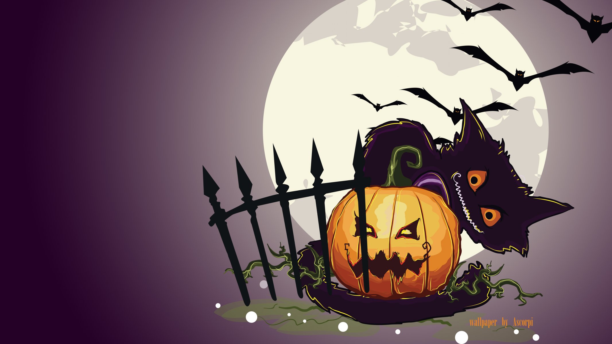 cat pumpkin fence moon night hallowen