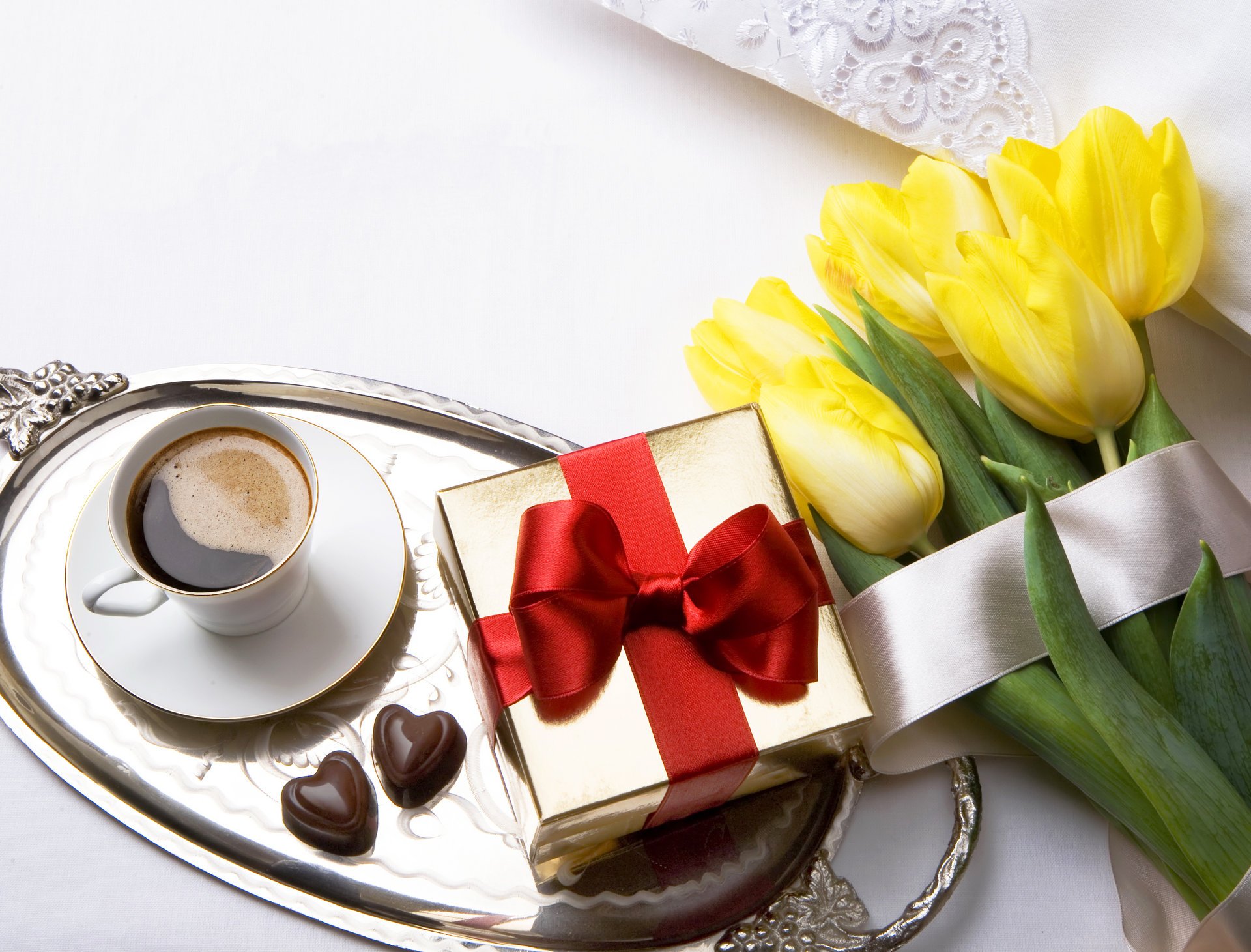 love romantic romance tulips candy coffee gift