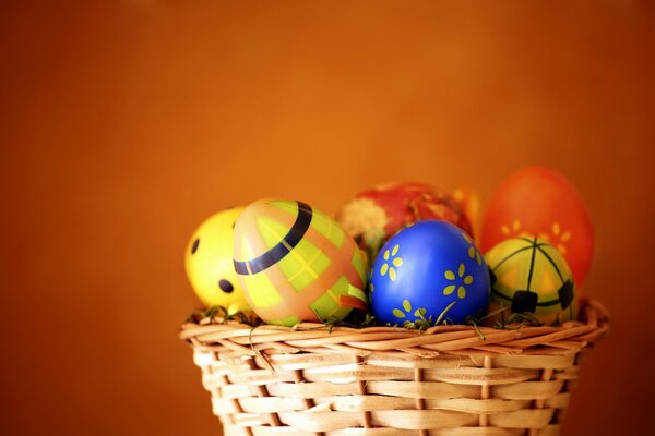 Basket with spring eggs for Easter