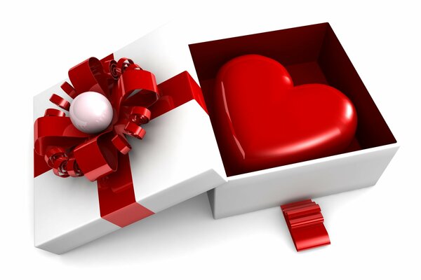 White gift box with red ribbon