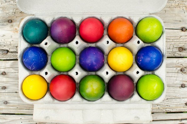 Oeufs de Pâques multicolores dans l emballage