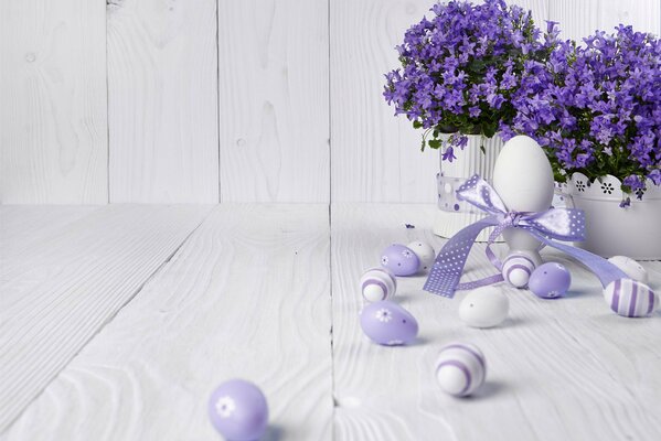 Lavender on a white background with eggs