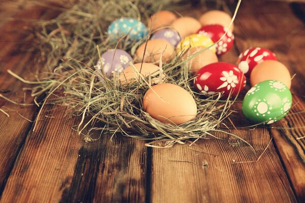 Chicken eggs decorated with floral ornaments