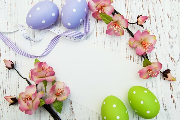 Easter eggs with pink flowers