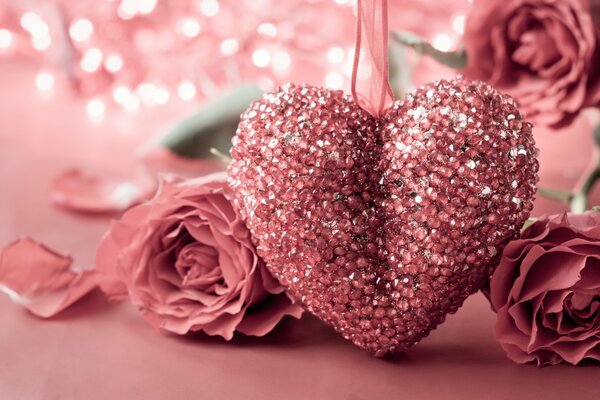 Pose rose avec coeur en strass