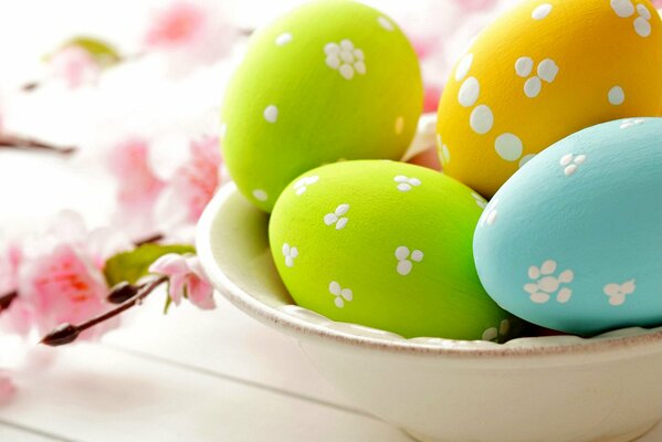 Pastel Easter eggs in a white plate