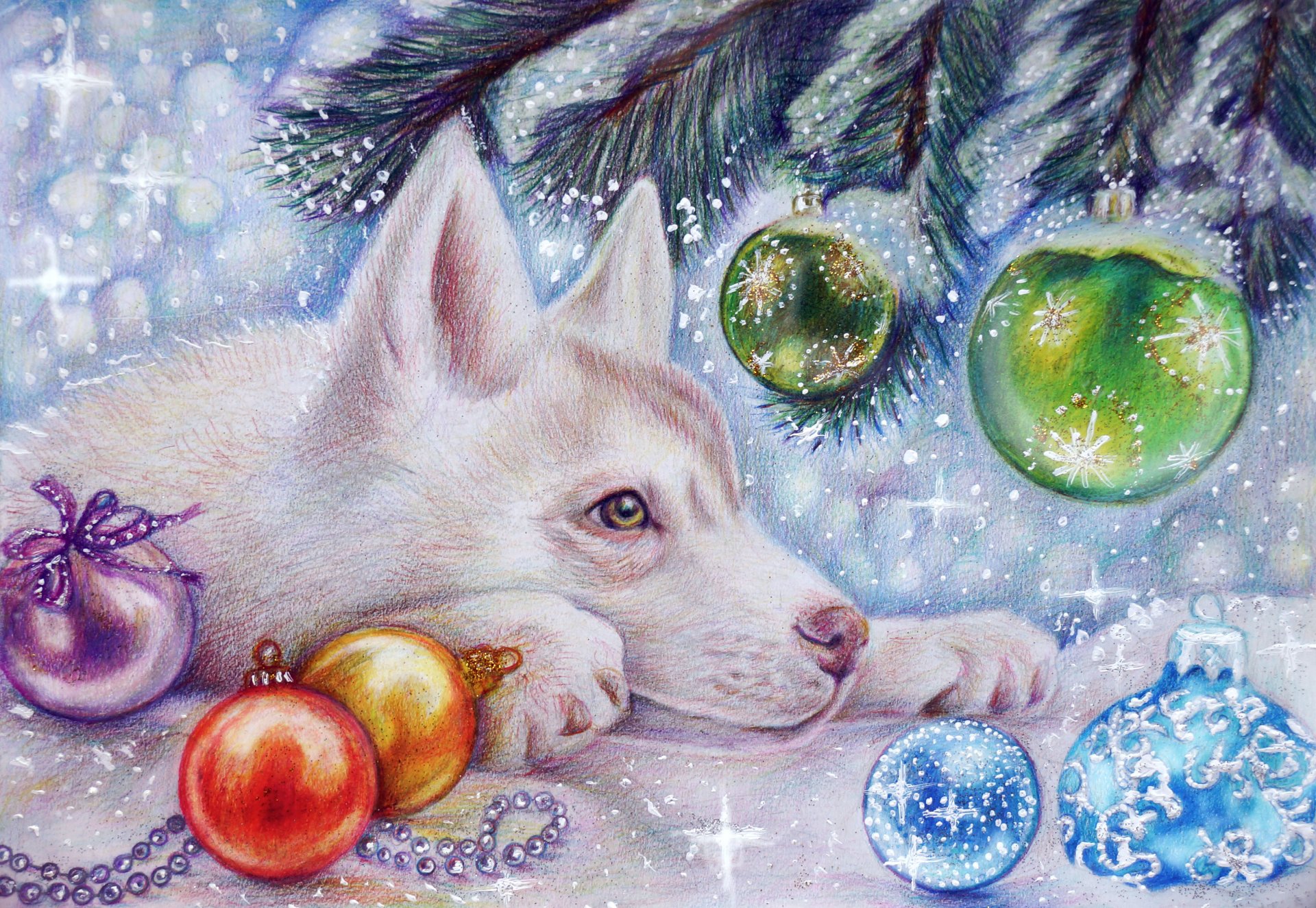 schnee neujahr urlaub spielzeug weihnachtsbaum winter wolf wolf kunst