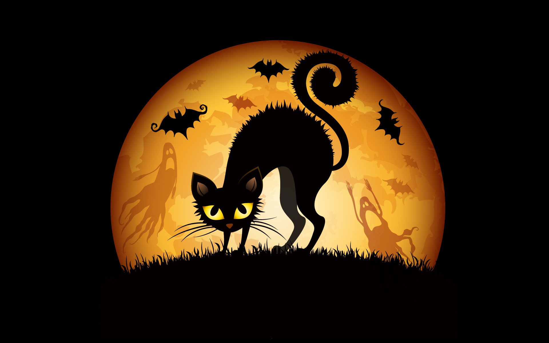 halloween cat ghosts bats moon gra
