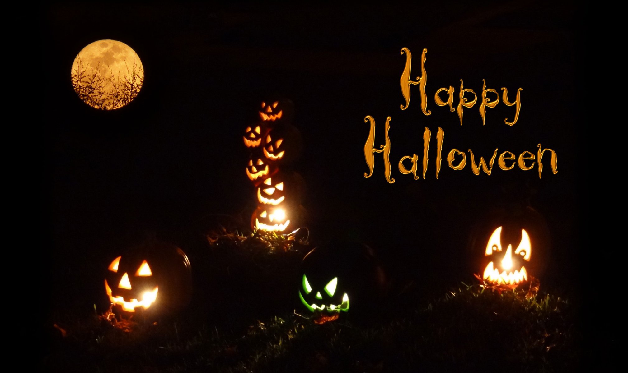 halloween księżyc noc światła dynia ogień światło