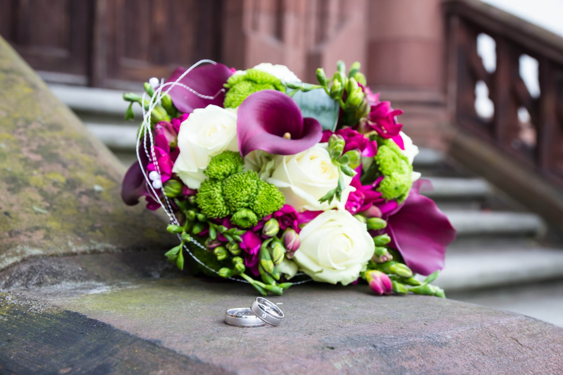 fleurs bouquet calla roses anneaux mariage bouquet - calla lily
