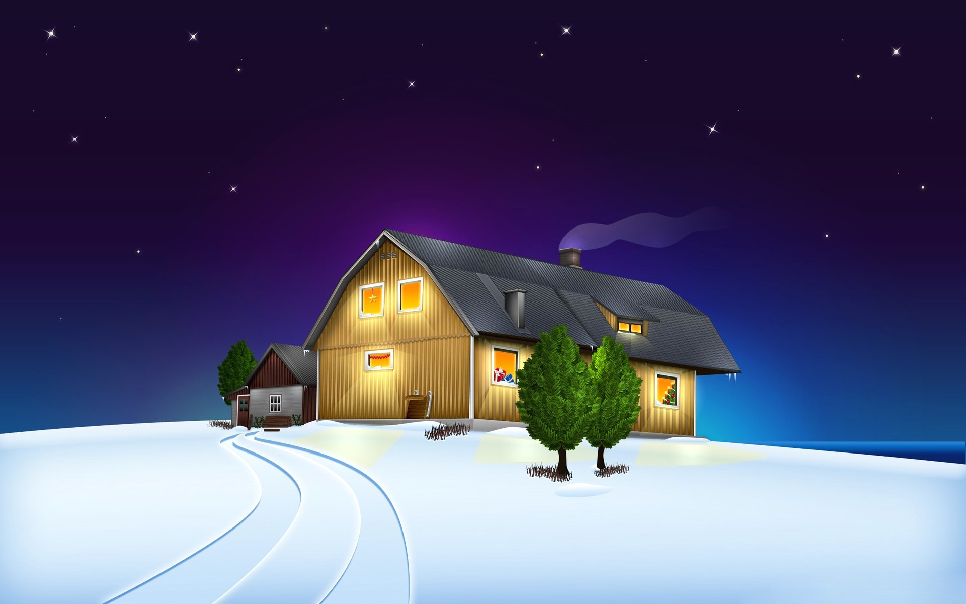 weihnachten himmel sterne nacht haus winter schnee landschaft