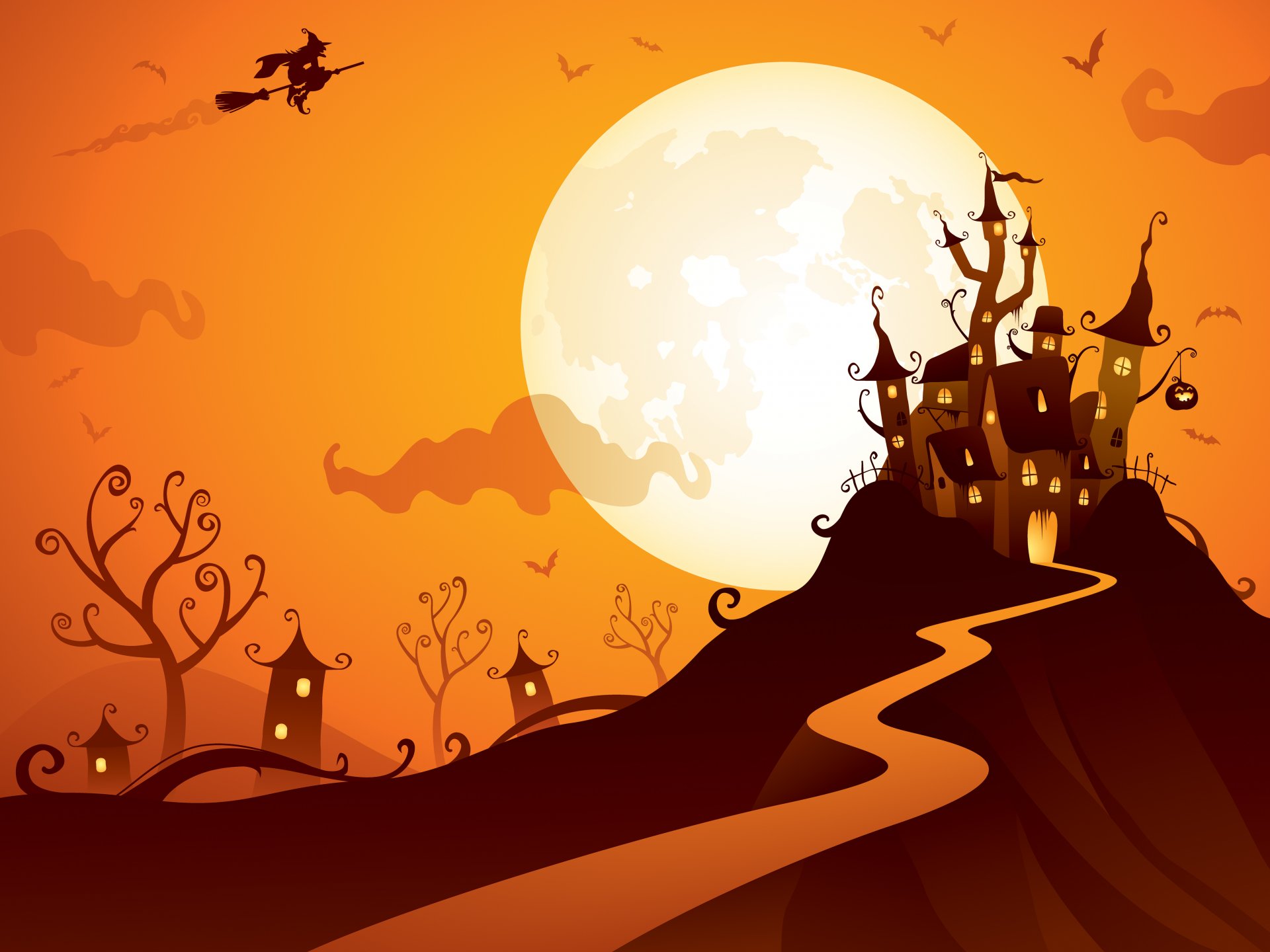 fiesta halloween montaña castillo pájaros baba yaga luna