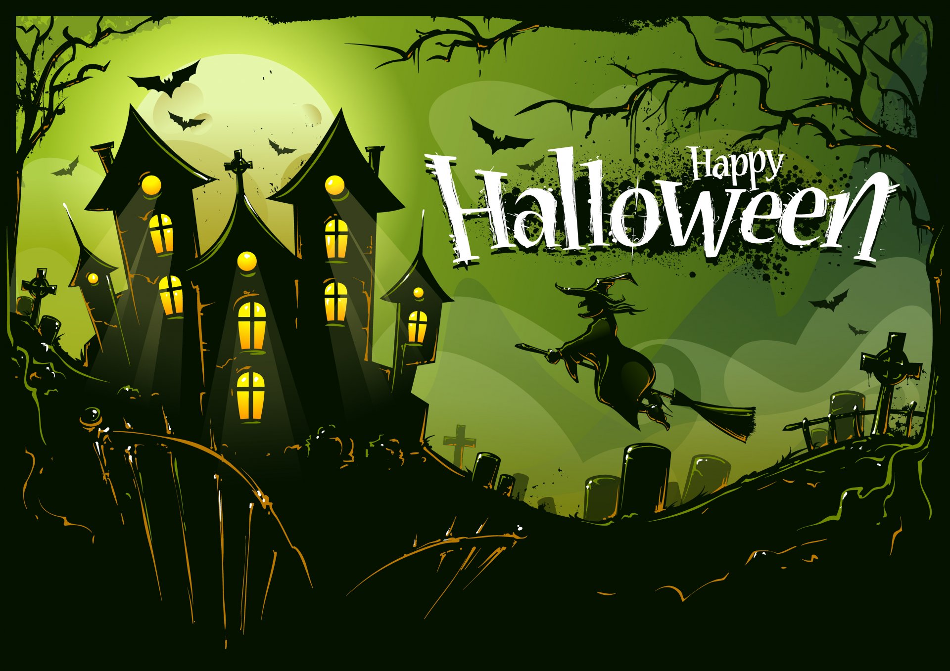 fiesta halloween castillo pájaros baba yaga árboles cementerio