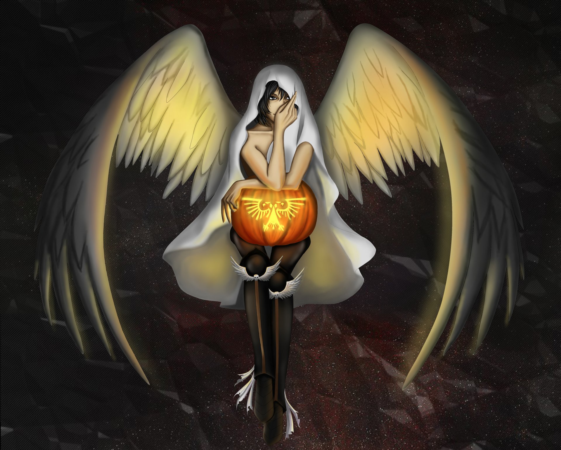 wakacje halloween anioł skrzydła wygląd buty czaszki