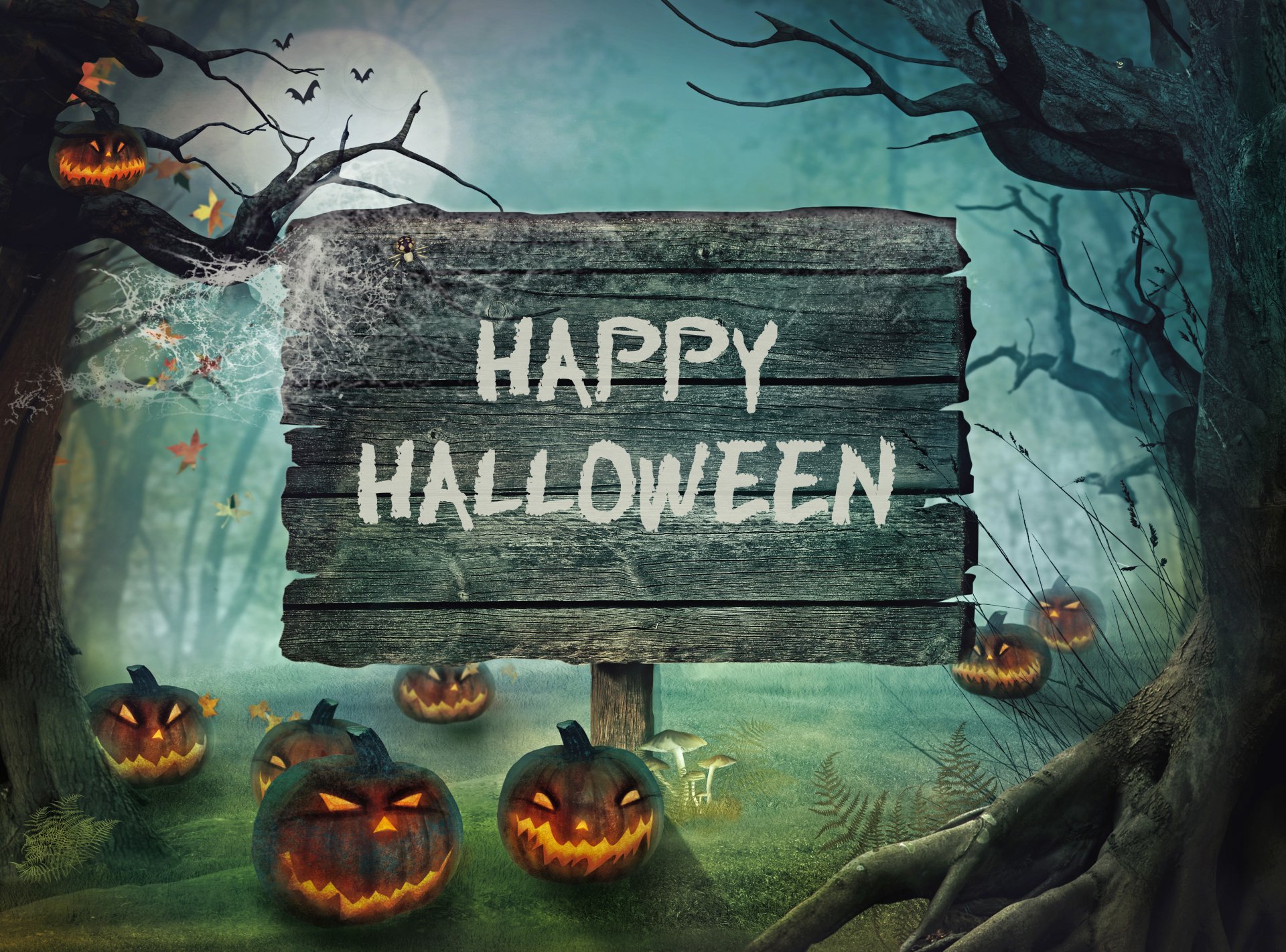 glücklich halloween urlaub kerzen nacht kürbis wald