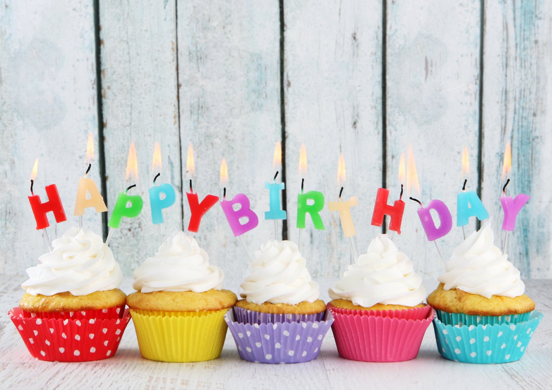 happy birthday cupcakes candles colorful birthday cream