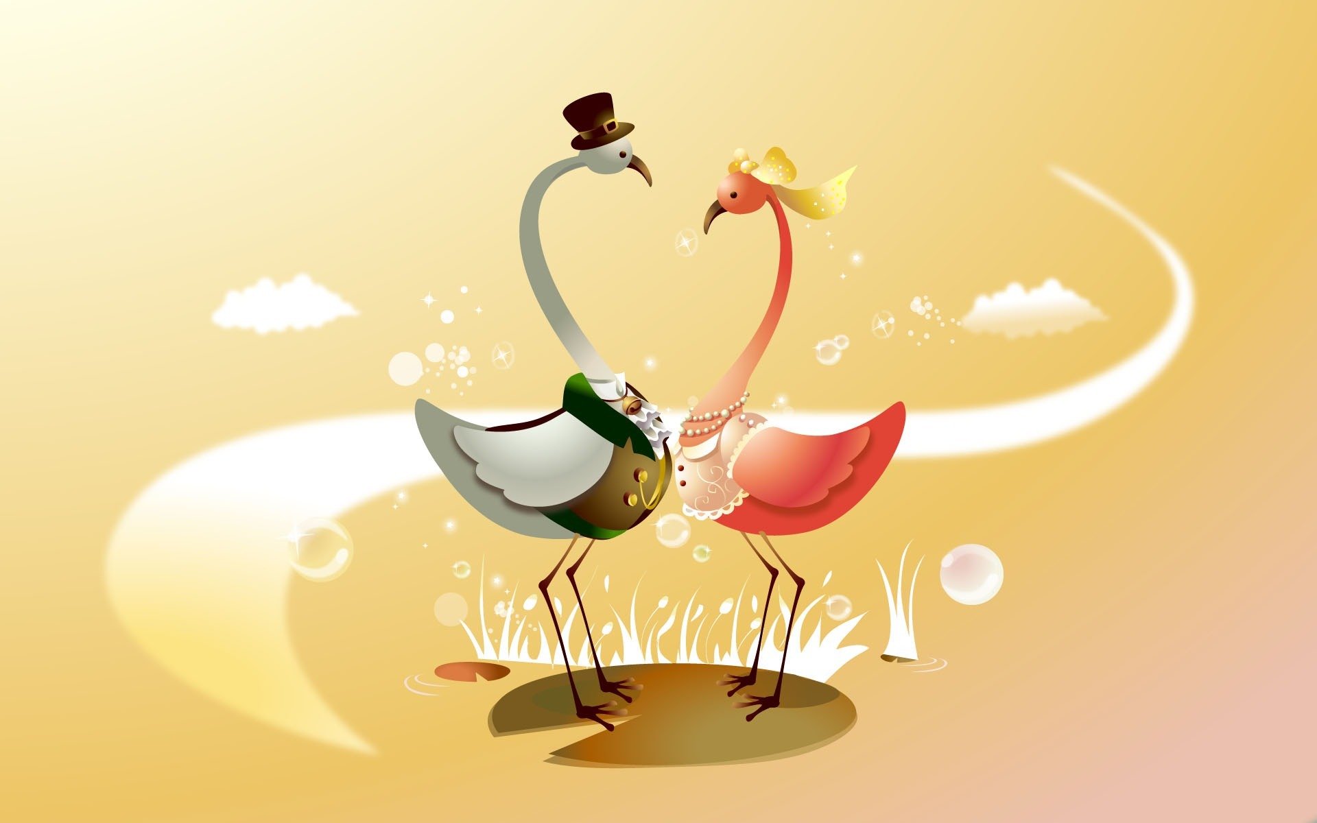 kunst vektor urlaub hochzeit bräutigam braut vögel stimmung