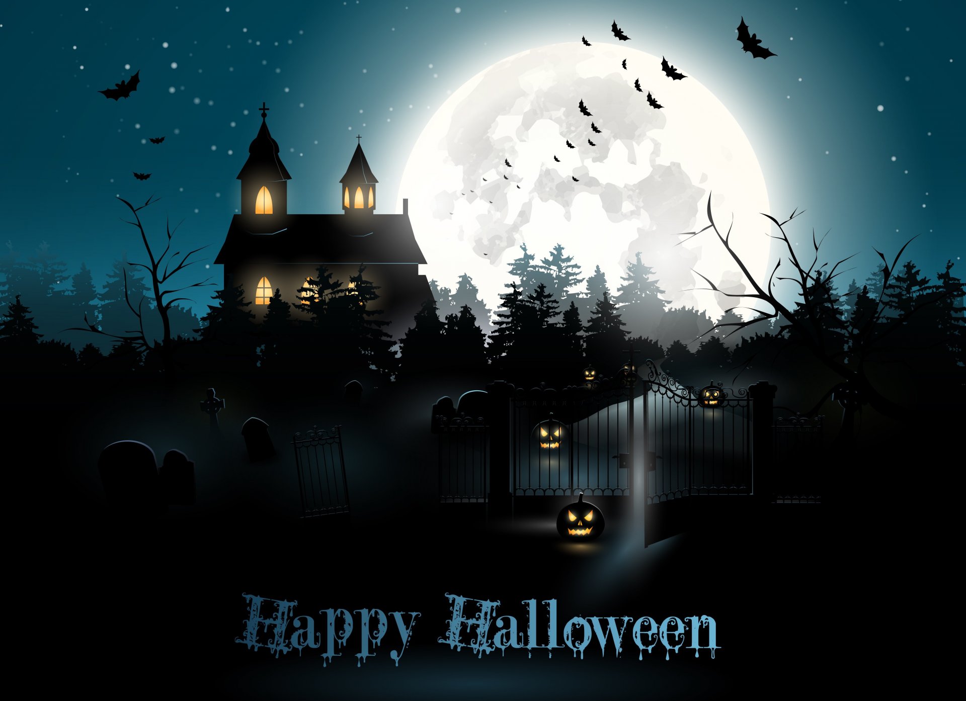 festa halloween notte luna zucche casa luce pipistrelli