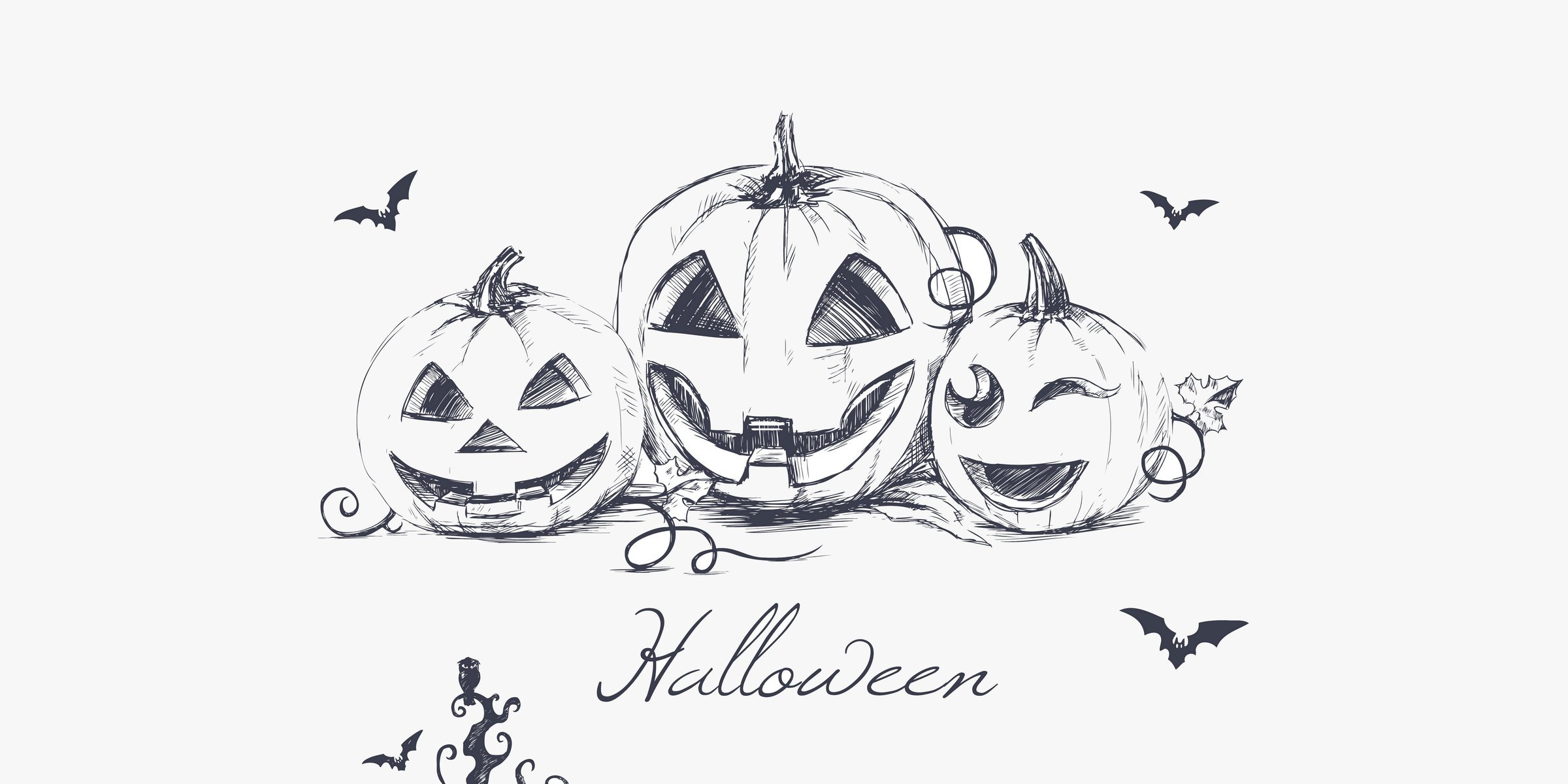 halloween calabazas malvadas minimalismo dibujo a mano murciélagos buho espeluznante calabazas malvadas dibujo a mano búhos espeluznante