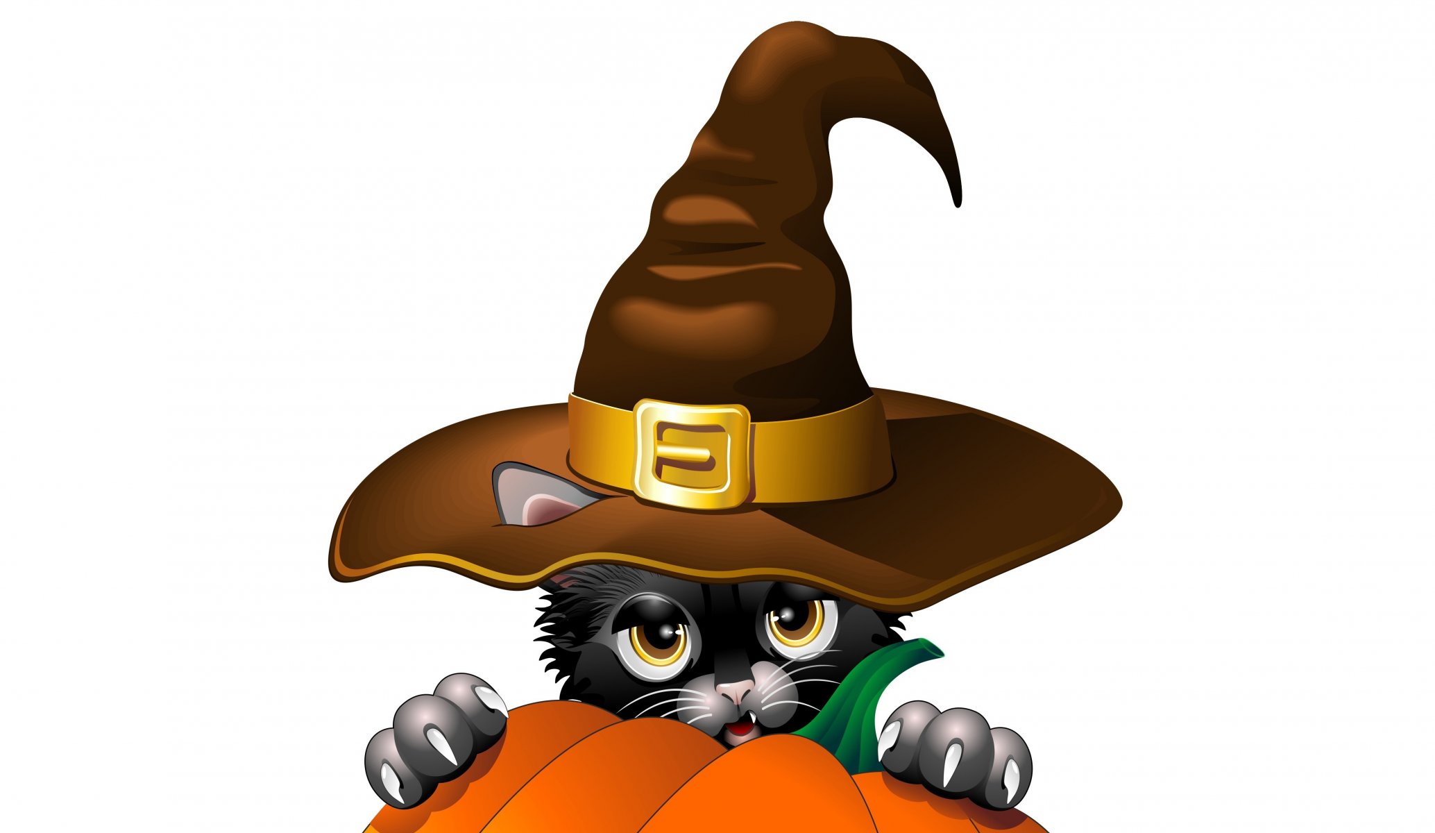 halloween urlaub kürbis aussehen schwarze katze krallen ohren hut vektor
