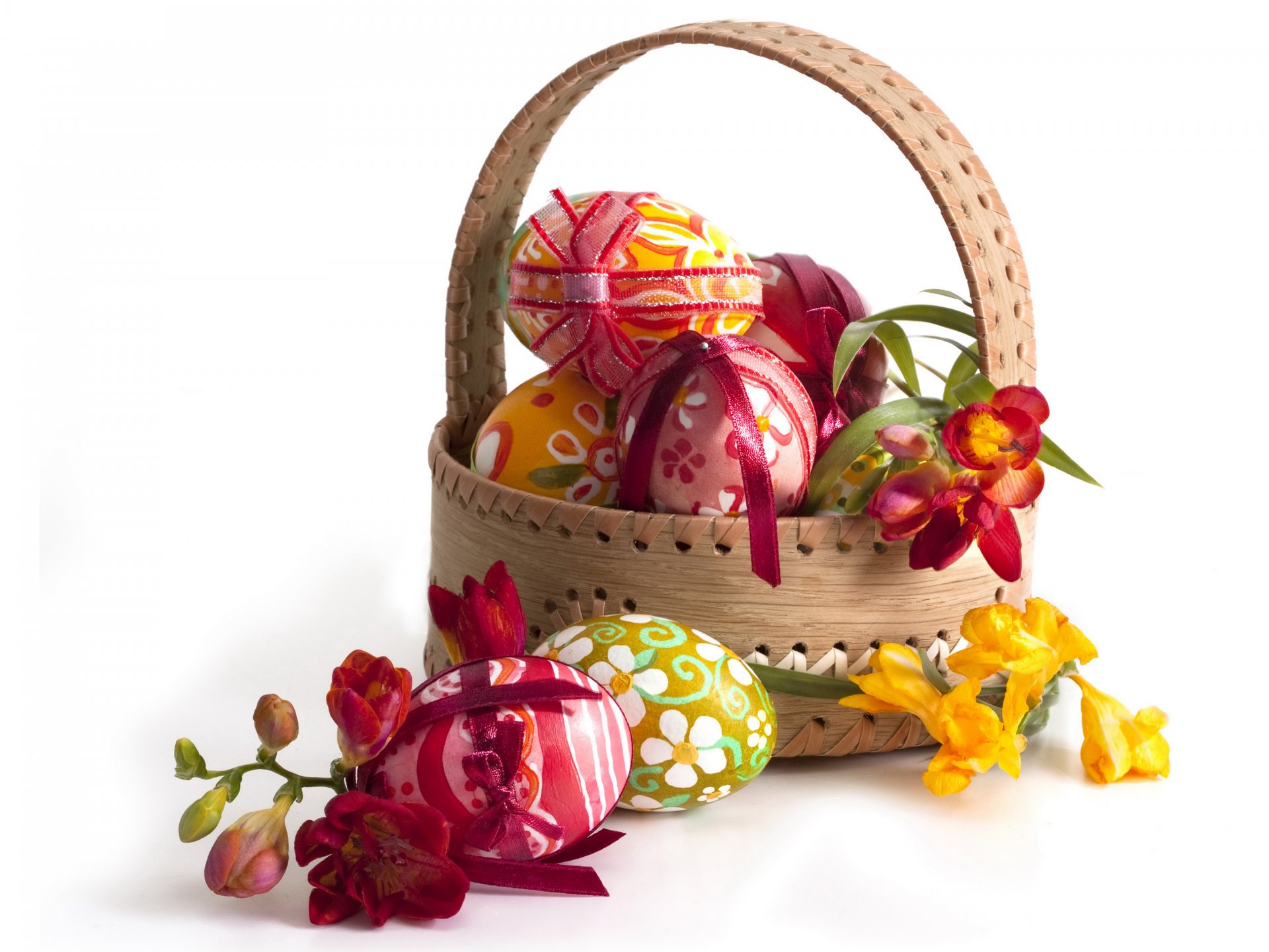 easter spring flowers eggs spring freesia basket