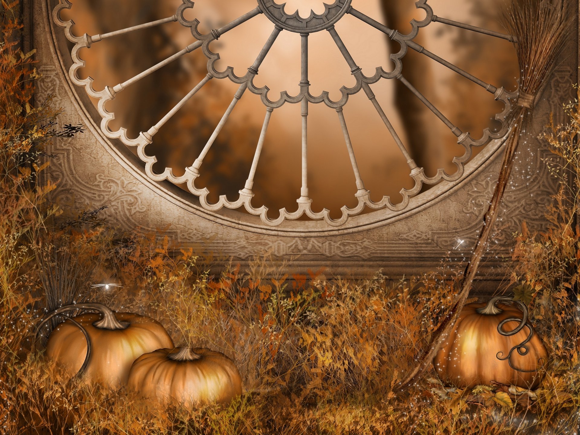 oktober urlaub herbst gotische architektur fenster besen kürbisse jack-laterne allerheiligen allerheiligen feiertag 31. oktober besen