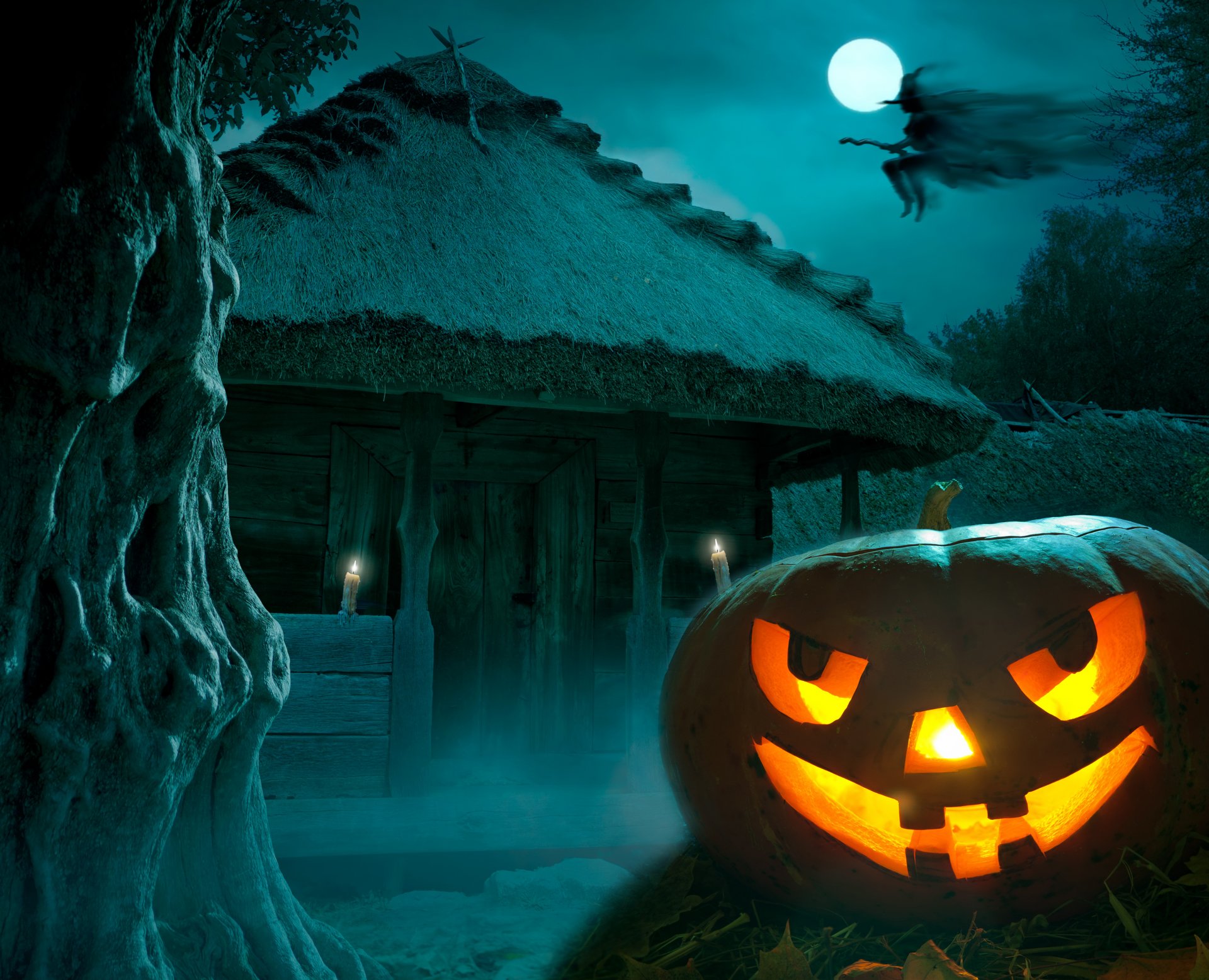 szczęśliwy halloween wakacje księżyc nawiedzony dom czarownica noc dynia pełnia księżyca strach