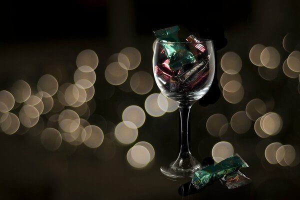 A glass of sweets on the festive table