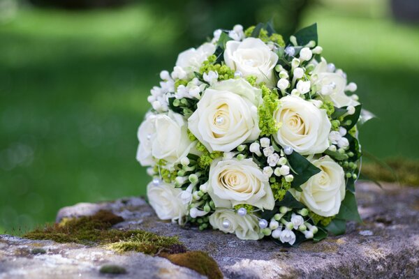 Wedding bouquet of white roses