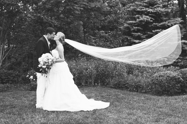 Black and white photo of the bride and groom