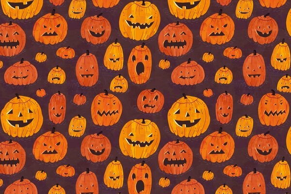 Święto Halloween. Żółte uśmiechnięte dynie
