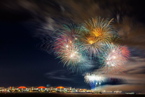 Fireworks in the sky of the night city