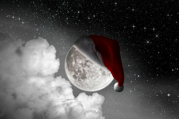 Lune dans un chapeau de Noël festif