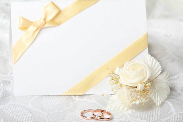 Wedding rings and a white card