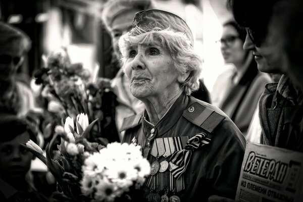 Black and white photo of a female war veteran