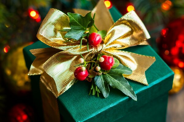 New Year s gift in green packaging