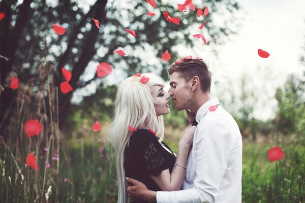 Romantic kiss of the bride and groom