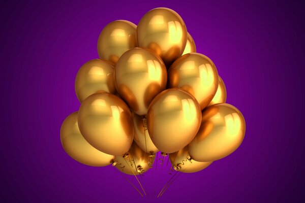 Golden balls on a purple background