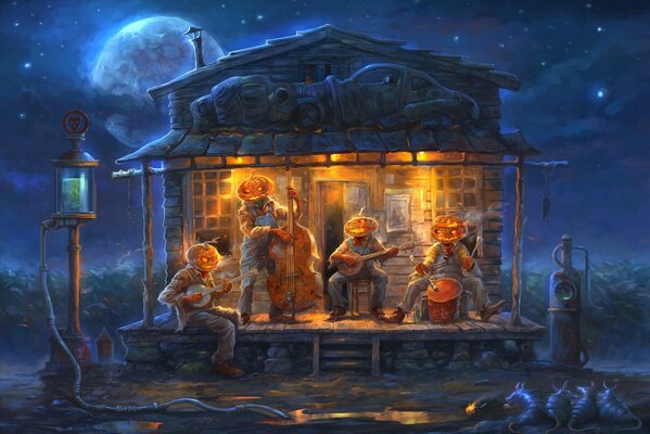 Orquesta nocturna en el arte de Halloween