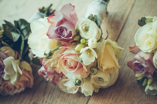 Beautiful bridal bouquet on a tree